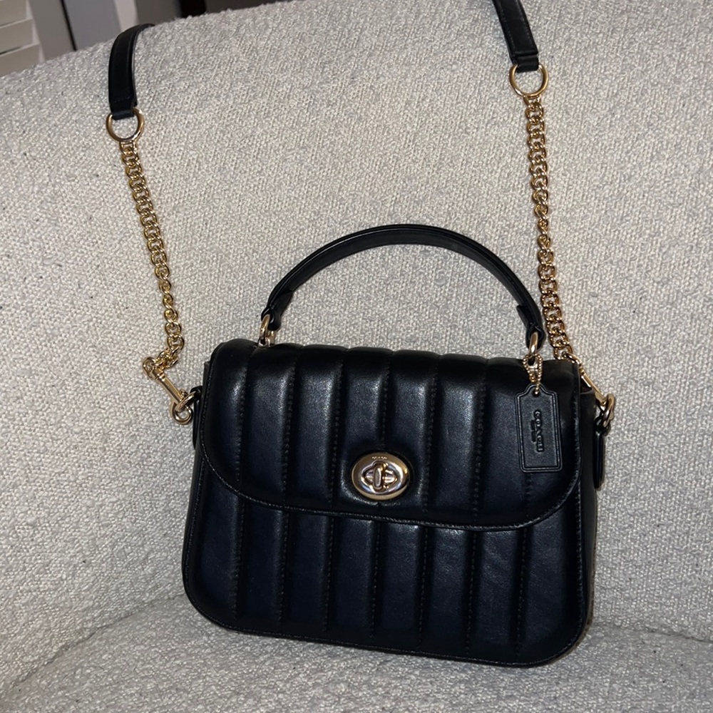 Coach Black Quilted Crossbody Bag with Gold Accents